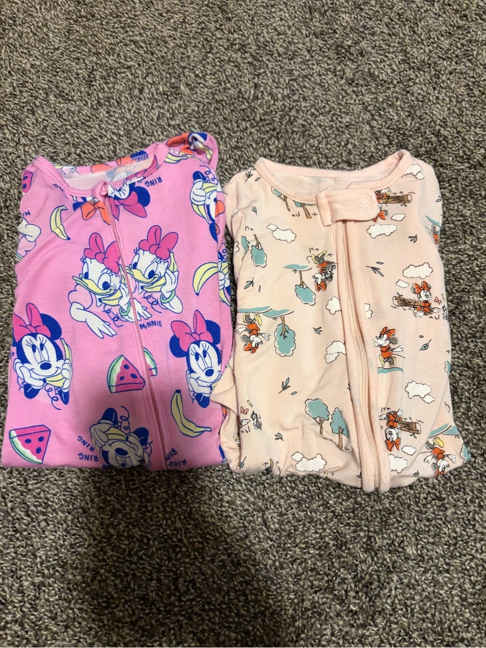 Disney Girls 2-Pack Pink and Peach Minnie & Character Pajama Sleepers